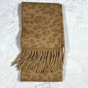 Merona Women's Cheetah Print Scarf Fringe Rectangle Mustard Yellow Classic NWT